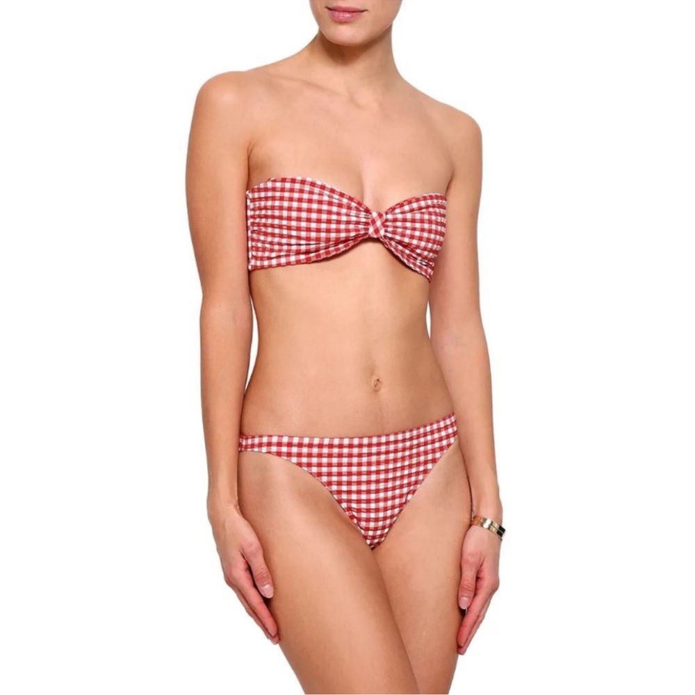 TORY BURCH Red & White Gingham Bandeau & Hipster Bikini Set - Sz S
